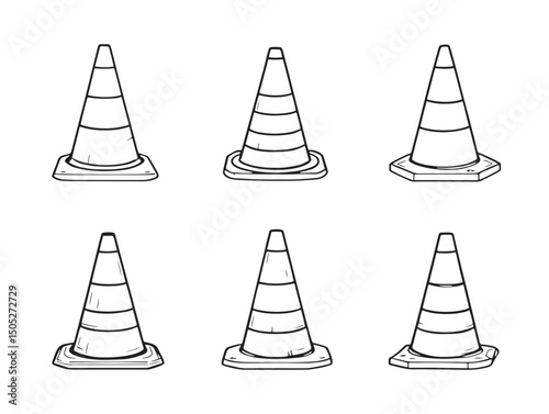 traffic cone line art black and white vector graphic