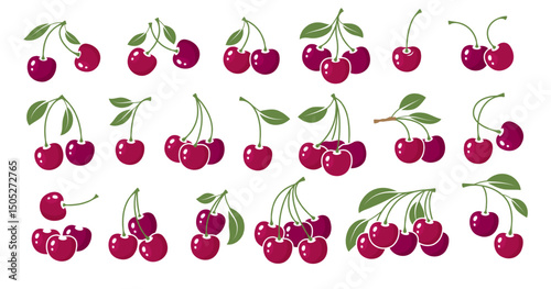 Cherry. Natural fruits illustrations in flat style recent vector stylized icon set for design projects