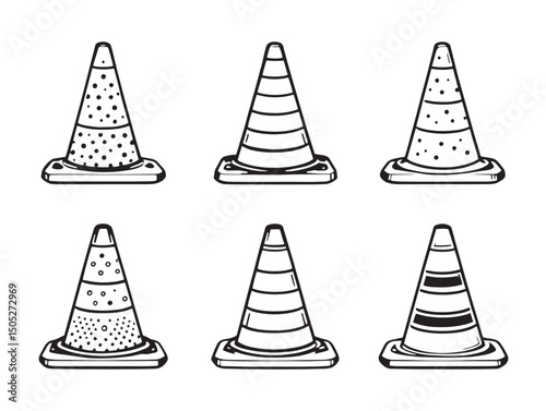 traffic cone line art outline icon for projects