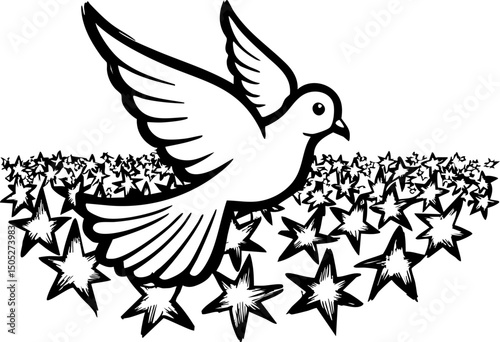 Flying dove amidst stars symbolizing peace artistic abstract setting elevated perspective inspiration for hope