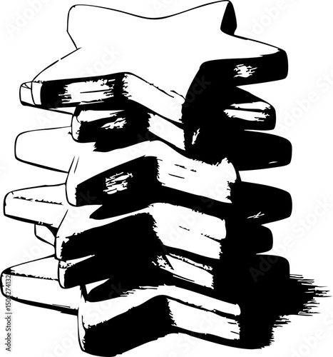 Creative stacking of star-shaped wooden blocks playroom indoor top view imagination and fun