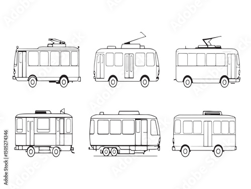 Tram line art urban transportation theme vector line drawing