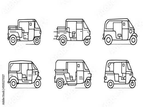 Tuk tuk line art vector illustration for creative projects