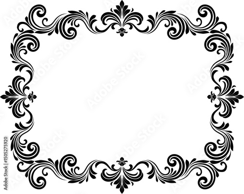A filigree heraldic crest motif floral pattern border frame. Original design in a vintage style.