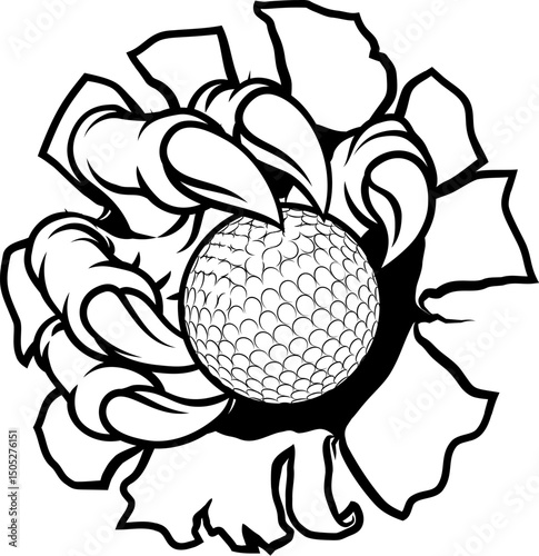 A golf claw sports illustration of an eagle or animal monster hand holding ball