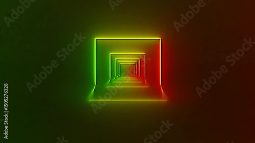 A dark room with a tunnel of red neon tube lights glowing in the concrete floor creates a mesmerizing and immersive experience. 4K 3D Animation Loop Futuristic Sci Fi Lines