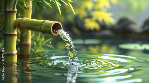 Tranquil Bamboo Fountain in a Serene Zen Garden