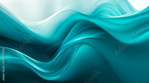 Abstract design featuring flowing teal and turquoise waves cascading smoothly from light to dark in a tranquil, dynamic gradient effect