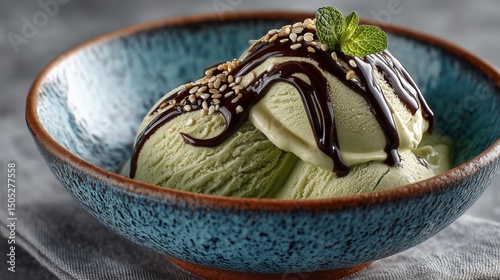 Creamy avocado ice cream with swirls of dark chocolate