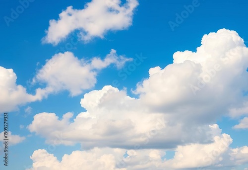 Soft, fluffy white clouds on a vibrant blue sky, vector illustration,  backdrop,  airy photo