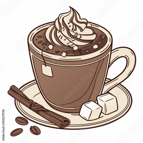 Realistic vector artwork of hot chocolate, a cozy and popular drink, perfect for winter-themed designs, food illustrations, and beverage-related projects.
