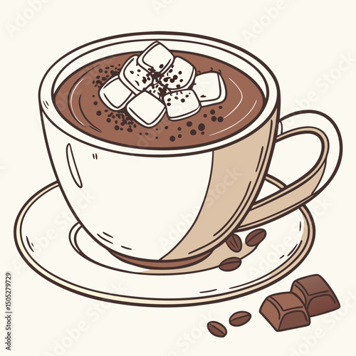 Realistic vector artwork of hot chocolate, a cozy and popular drink, perfect for winter-themed designs, food illustrations, and beverage-related projects.