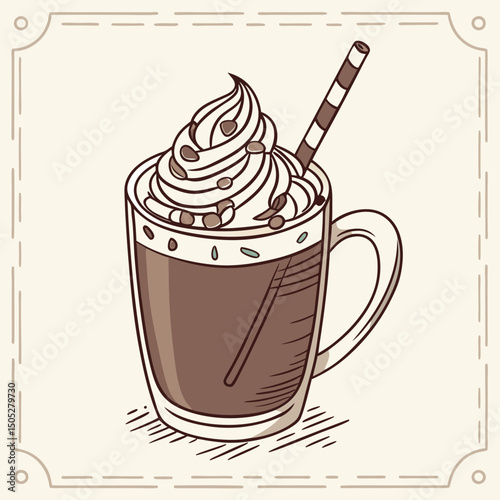 Realistic vector artwork of hot chocolate, a cozy and popular drink, perfect for winter-themed designs, food illustrations, and beverage-related projects.