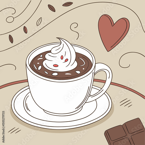 Realistic vector artwork of hot chocolate, a cozy and popular drink, perfect for winter-themed designs, food illustrations, and beverage-related projects.