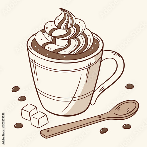 Realistic vector artwork of hot chocolate, a cozy and popular drink, perfect for winter-themed designs, food illustrations, and beverage-related projects.