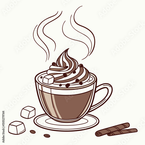 Realistic vector artwork of hot chocolate, a cozy and popular drink, perfect for winter-themed designs, food illustrations, and beverage-related projects.