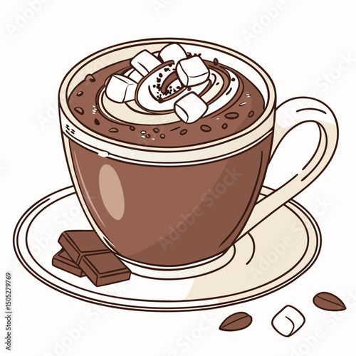 Realistic vector artwork of hot chocolate, a cozy and popular drink, perfect for winter-themed designs, food illustrations, and beverage-related projects.