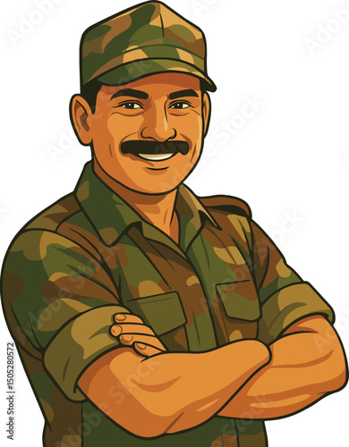 Indian military man posing vector illustration