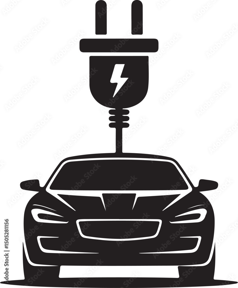 Obraz premium Electric car icon. EV. Electric vehicle. Charging station. Vector icon isolated on white background.