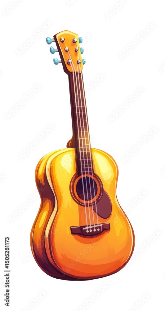 Obraz premium PNG Acoustic guitar with strings and wooden body