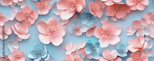 japanese inspired 3d seamless flower illustration, sakura blossoms   tile