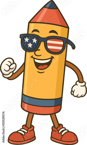 Smiling  patriotic cartoon crayons walking pose