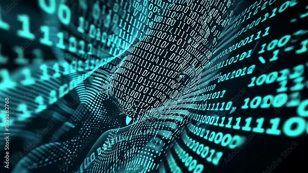 Digital abstract form with binary code.