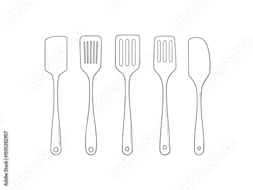 Clean spatula line art drawing ideal for culinary projects