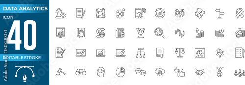 Data analytics icon set with editable stroke. Data analysis thin line icon collection. Vector illustration template