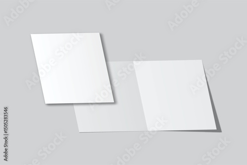 Open Leaflet, bi fold mockup template .Blank paper, thank you card, notecards, note paper, greeting card, wedding invitation, postcard, brochure or any creative work for presentation of your design
