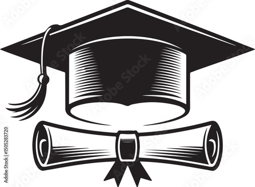 Graduation cap and education diploma vector icon