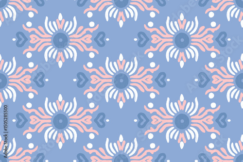Ethnic abstract ikat floral patterns background.Antique Damask tribal embroidery with Aztec style.Geometric flower folklore ornaments.Indian or other Asian-inspired.Design for carpet, wallpaper, cloth