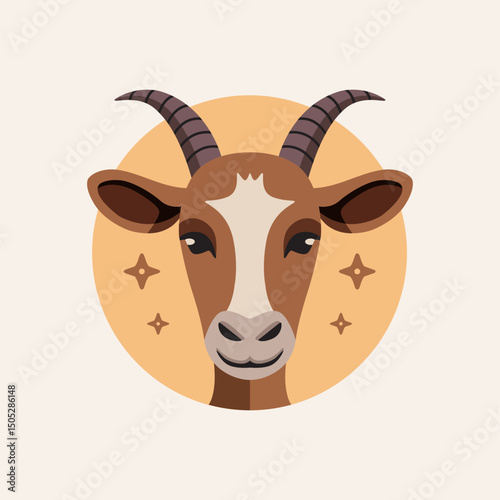 Goat with brown fur grazing in a field, ideal for nature, agriculture, animal, farm, livestock, and ruralthemed designs.