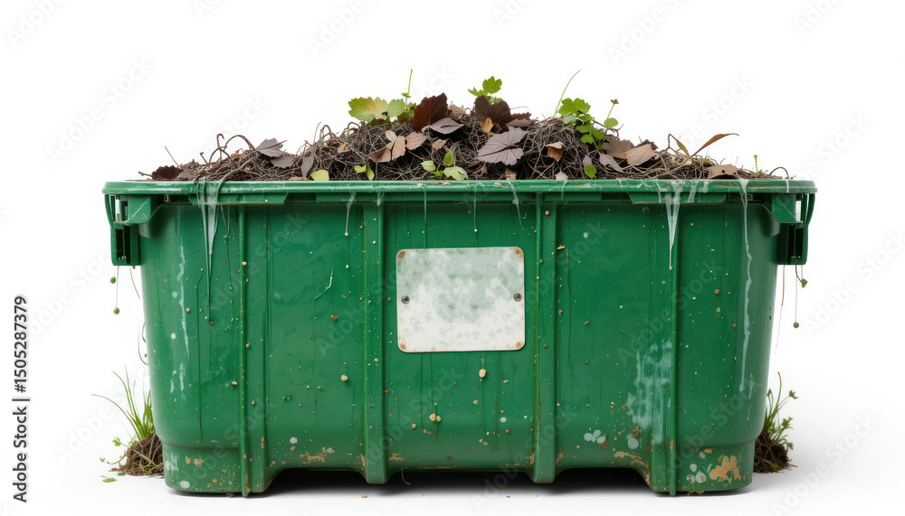 Green Compost Bin Filled with Soil, Leaves, and Organic Waste Ideal for Sustainable Gardening and Eco-Friendly Practices, Promoting Reuse and Recycling Green Compost Bin Filled with Soil, Leaves, and Organic Waste Ideal for Sustainable Gardening and Eco-Friendly Practices, Promoting Reuse and Recycling