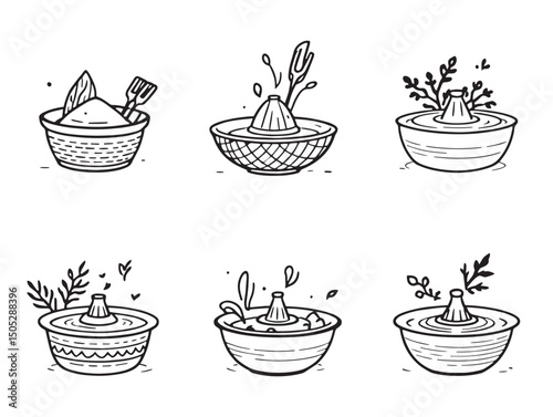 Hand drawn salad spinner line art illustration vector