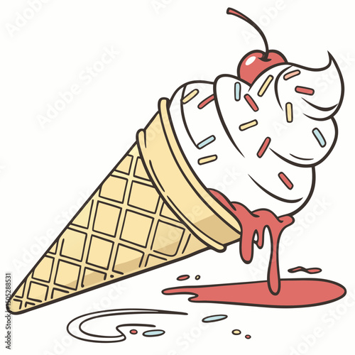 Realistic full-body vector illustration of an ice cream cone with detailed textures and vibrant colors, perfect for summer and dessert-themed designs.
