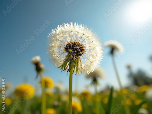 Summer Dreams Dandelion Clock and Blowing Seeds Generative AI