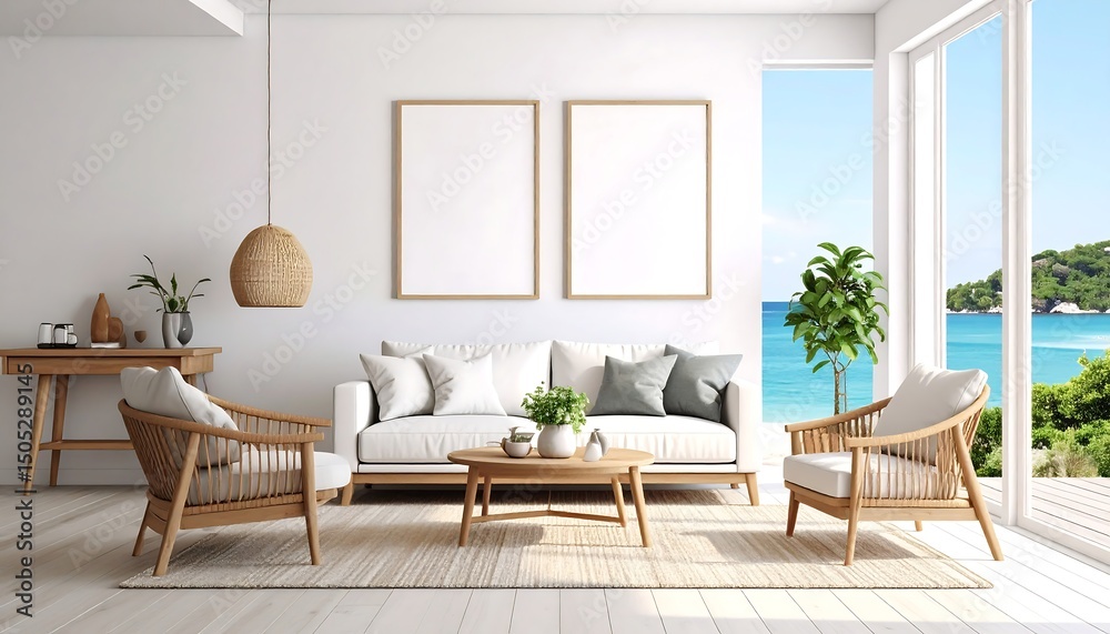 Fototapeta premium Coastal Living Room Interior Design.
