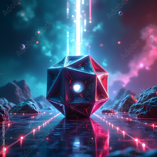 3d render of colorful deatailed shape. Dynamic futuristic background. photo