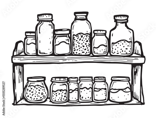 hand drawn spice rack line art for recipe book