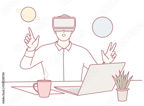 A user wearing a VR headset is engaging with virtual planets, illustrating the exciting future of technology