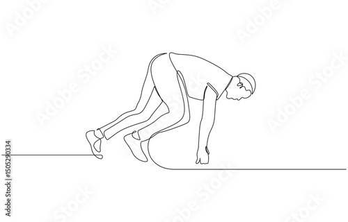 Single continuous line drawing runner using starting block to start his run on running, Running start, athlete one continuous line drawing. Vector hand drawn minimalism sport theme.