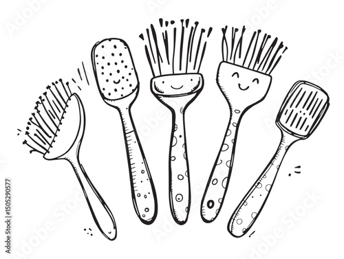 high quality scrub brush line art vector drawing