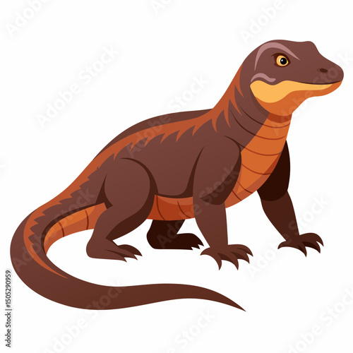Realistic full-body Komodo Dragon illustration on a clean white background, perfect for wildlife, reptile, and nature-themed designs and projects.