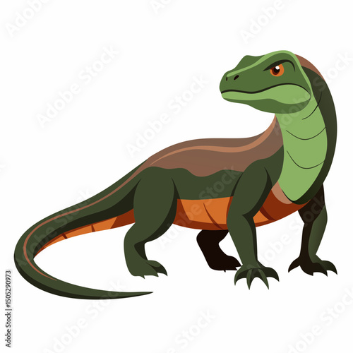 Realistic full-body Komodo Dragon illustration on a clean white background, perfect for wildlife, reptile, and nature-themed designs and projects.