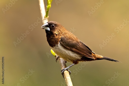 Capturing the White-rumped Munia, scientifically known as Lonchura striata, in its natural habitat in Sikkim, India.