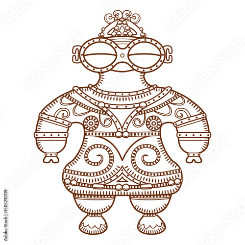 縄文時代の土偶のイラスト／ラインアート／Illustration of a clay figurine from the Jomon period