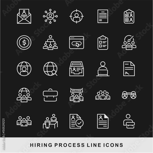 Hiring Process Line Icons. Recruitment, Job Application, Interview, Candidate Selection Vector Set