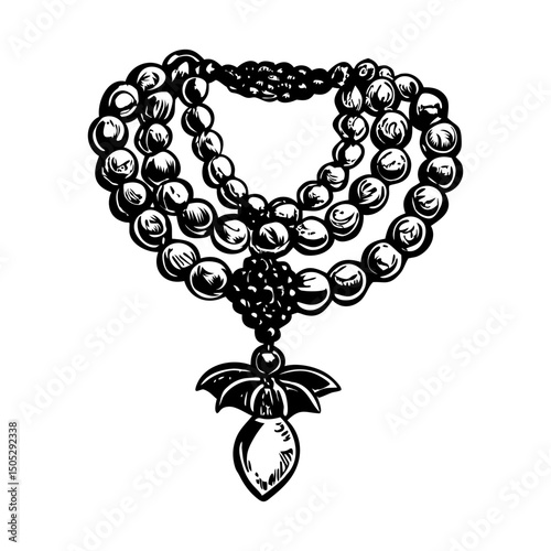 A vintage illustration showing pearl necklace 