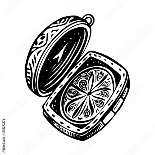A vintage style illustration of engraved locket